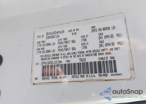 2002 Dodge Ram 1500 St z USA, uszkodzony, nr VIN 1B7HU16Z02J121384